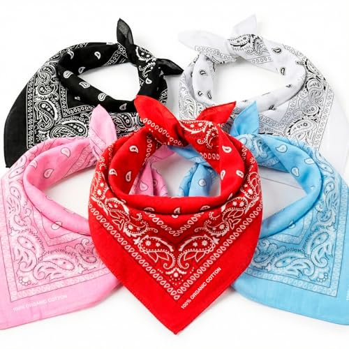 Bandana 5er Pack reine Baumwolle Halstuch für Herren und Damen
