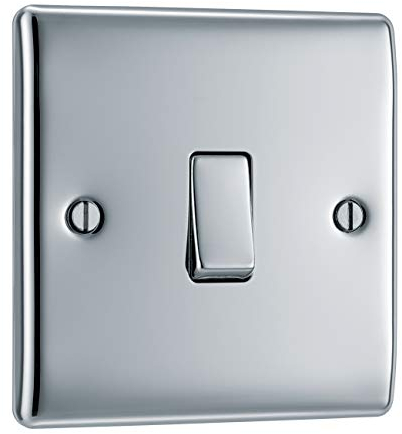 BG Electrical Single Wall Light Switch, 2 Way, Raised and Slim Profile, Round Edges, Nexus Metal, Polished Chrome, 20A, 16AX, NPC12