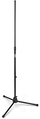 On-Stage MS7700B Tripod-Base Mic Stand (Setup for Vocal and Instrument Microphones, Adjustable Height, 5/8″-27 Threading, Portable, Folding, Nonslip Rubber Feet, Cable Clip, Steel, Black)