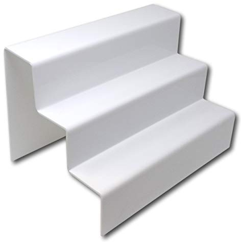EPOSGEAR Three (3) Step Tier Clear or Coloured Acrylic Plastic Retail Riser Counter Display Plinth Stands - Perfect for Shops, Stalls, Ornaments, Models etc (White, Large Wide)
