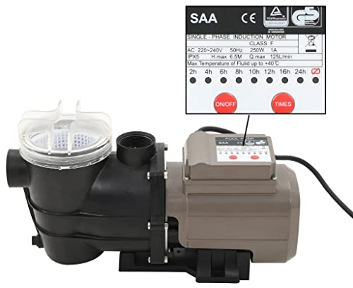 vidaXL Pompa per Piscina con Timer Nera 0,25 HP 8000 L/h Acciaio Pulizia Acqua