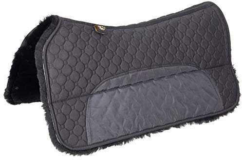 Merauno Lammfell Western Pad Western Korrekturpad Square Pad Sattelpad polsterbar mit Tasche und Schaumstoffeinlage (Schwarzes Lammfell mit schwarzem Stoff)