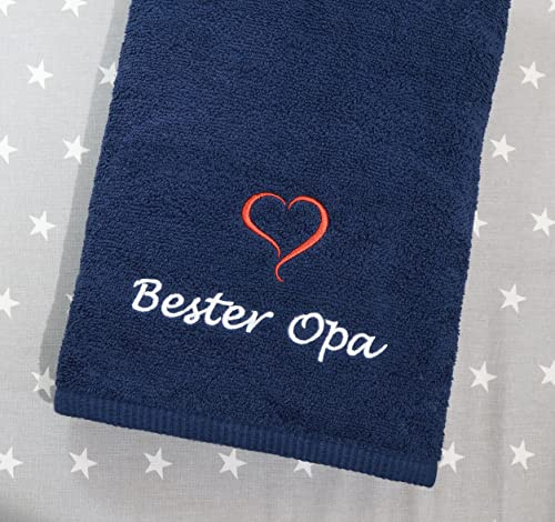 Generisch ★ Handtuch mit Namen und Motiv Bestickt ★ Duchtuch ★ Geschenk ★ Vatertag ★ 500 g/m2 ★ (70 x 140 cm, Marineblau)