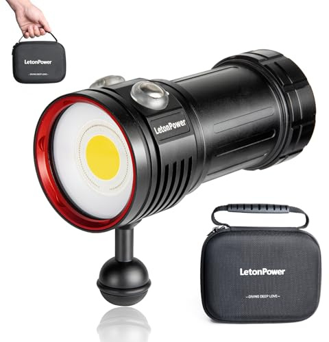 LetonPower L12 Unterwasser Videoleuchte 8000 Lumen – 6000K, CRI 90, USB-C aufladbar, wasserdicht bis 100m für Gerätetauchen & Unterwasserfotografie