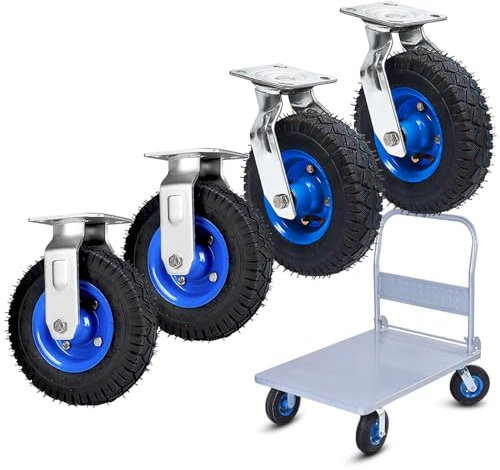 2 Lenkrollen 2 Bockrollen Schwerlastrollen Ø 150 200 250mm Luftreifen Gummi Rollen Möbel Industrierollen Mit Kugellager, Langlebige Leise Transportrolle Für Trolleys, Plattformwagen