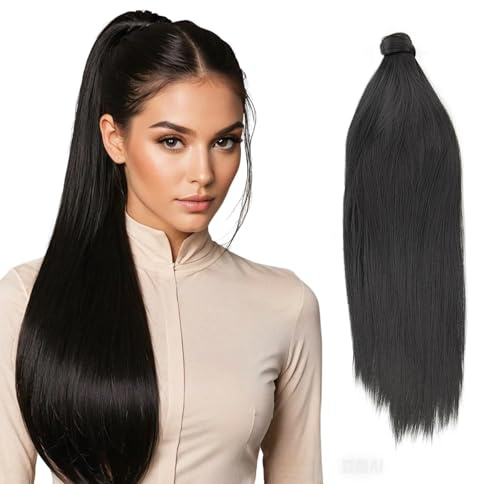 JJstar Coleta Postiza Extensiones Pelo, Coleta Postiza Pelo Naturalde de 70 cm de largo cabello liso, Cabello Sintético para Mujeres y Niñas