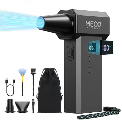 MECO ELEVERDE Electric Air Duster 220,000 RPM-One Touch Turbo Fan, Stepless Speed Adjustable(±1% Precision Control) LED Dual Display, 2H Max Runtime, Mini Air Blower for Car,PC, Electronics, Keyboards