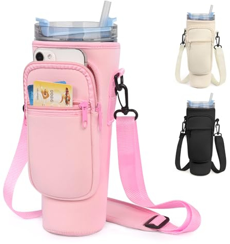 Water Bottle Carrier Bag Cup Bag Compatible with Stanley, 40 oz Water Bottle Holder with Pocket and Adjustable Strap Cup Holder Cup Accessories for Walking