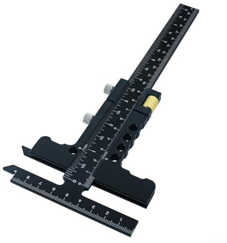 T Type Woodworking Scriber Ruler, Aluminum Alloy T-Shaped Sliding Marking Ruler For Carpenter Measuring(With tuning black)