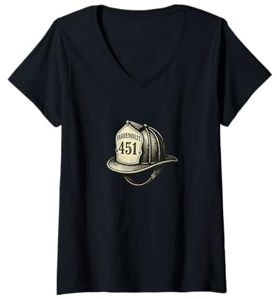 Donna Casco del Pompiere Che Legge Fahrenheit 451 Maglietta con Collo a V