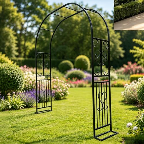 Arche de Jardin Métal Robuste, Arche Jardin Fer forgé，Arche à rosiers | Arche de Cour，Cadre en acier stable,adapté à terrasse balcon et événements extérieurs-Noir A