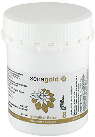 Senagold Schüssler Salz Nr. 8 – Natrium chloratum D6 – Das Salz des Flüssigkeitshaushalts – gluten- & alkoholfrei – hergestellt nach Homöopathischem Arzneibuch in Deutschland – 1000 Tabletten