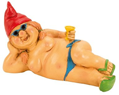 Geschenkestadl Zwergin nackt 23 cm liegend mit roter Mütze Figur FKK Gartenzwerg
