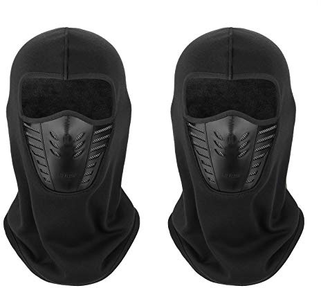 TAGVO Varm balaclava heltäckande ansiktsmask med andningsbar nätsilikonpanel, vinter fleece halsvärmare vindsäker, passar hjälmhatt för vuxna – elastisk storlek universell, Svart -2Pack