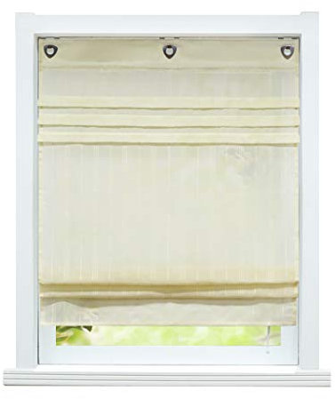ESLIR Raffrollo ohne Bohren Gardinen Küche Raffgardinen mit Ösen Landhaus Ösenrollo Vorhänge Leinen Halbtransparent Beige BxH 60x140cm 1 Stück