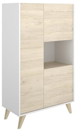 DEKIT GRUPO RIMOBEL NESS - APARADOR ALTO DE 3 PUERTAS Y 4 ESTANTES - 135X81X43 cm - BLANCO / NATURAL