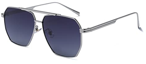 Square Metal Frame Polarized Pilot Sunglasses - Retro Rectangle Eyewear for Women Men UV400 Protection Vintage Sun Glasses