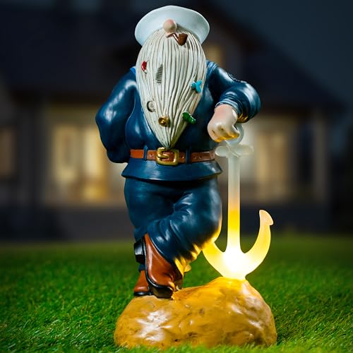 Redwix Nain de jardin 30,7 x 14 cm, statue de nain de jardin, nain amusant avec lumière solaire, décoration de jardin patriotique