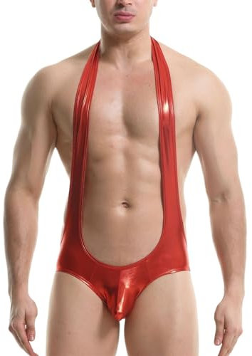 Herren-Trikot-Body, Tanga, Stretch, Jockstrap-Trikot, Unterwäsche, Overalls, Wrestling-Singlet-Body (Color : Red, Size : L)