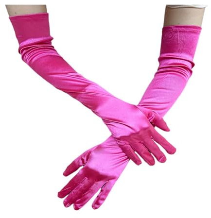 BrightGlow Lang Damen Satin 55cm Classic Elegant Abendhandschuhe 1920er Elastic Satinhandschuhe Opera Party Halloween Karneval Kostüm Opernhandschuhe Braut