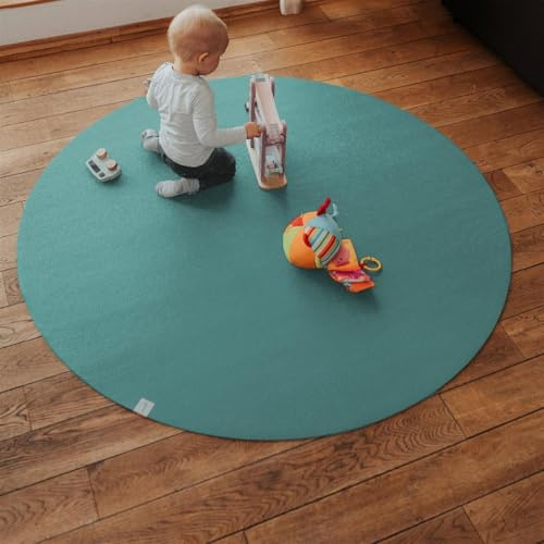 Sanosoft runde Krabbelmatte |Made in Germany| Öko-Tex rutschfeste Krabbelunterlage Petrol 160cm