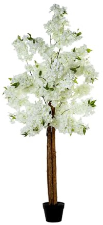 Künstliche Pflanze eines Kirschbaums mit 4 PVC-Stämmen in Kirschweiß, 160 x 30 x 30 cm