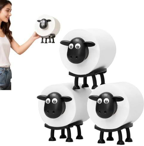 Lot de 3 Porte-Rouleaux de Papier Toilette Mouton Noir – Support WC Original sur Pied en Forme de Mouton – Décoration Amusante et Pratique de Salle de Bain – Rangement Design imprimé en 3D