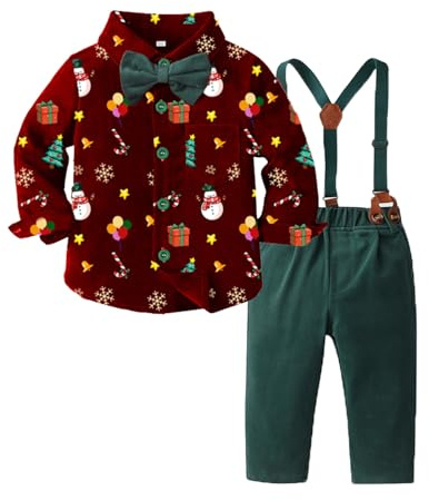 Elegante Conjunto Infantil Navideño de Camiseta Manga Larga y Pantalones con Estampados Animales para Niños Pequeños Festivo (Red, 12-18 Months)