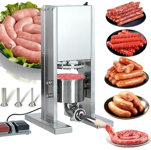 Electric Sausage Stuffer 2L, Stainless Steel Vertical Sausage Maker Machine with Adjustable Speed & 3 Stuffing Tubes, Homemade Meat Stuffers Sausage Filling Maker for Commercial Home Use