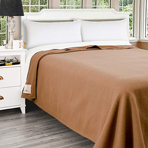 Poyet Motte Antibes 350GSM 100-Percent Wool Medium Weight Oversized Blanket, Machine Washable (Camel, Full/Queen Size)
