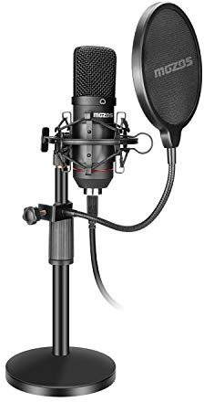 Mozos MKIT-900PRO Kondensatormikrofon-Set Professionelles USB Studio Mikrofon Ständer Popfilter 100 Hz – 18000 Hz, Schwarz