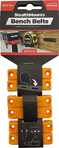 StealthMounts Bench Belt - Universal Tool Holder | Tool Holster Set - 6 Pack | Perfect Tool Hanger Storage Dock for Power Tools, Tape Measures and Belt Clips (Yellow)