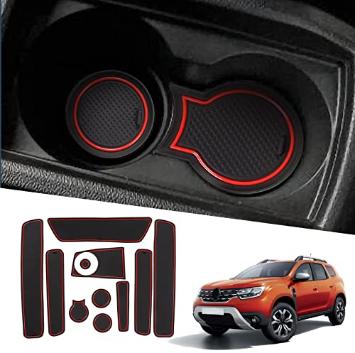 Ruiya Compatible with Renault Duster Dacia 2018-2021 Car Rubber Mats, Door Slot Mat, Dacia Non-Slip Mats, Centre Consoles, Non-Slip Mats, Door Seam Mat, Drink Holder Mat, Dacia Accessories
