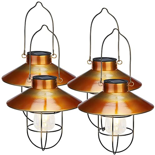 Lunartec Hängelampen LED: 4er Set Deko-Solar-Hängelampe im bronzenen Retro-Look, 600-mAh-Akku (LED Hängelampe Retro, Vintage Hängelampen)