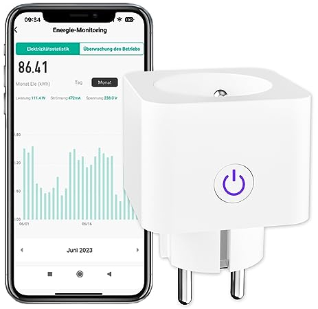 ANTELA Intelligente Steckdose, WiFi (FR) 16 A, Stromüberwachung, Typ E, intelligente Steckdose, kompatibel mit Alexa/Google Home, Smart Life App-Steuerung, Zeitpläne und Timer, Weiß