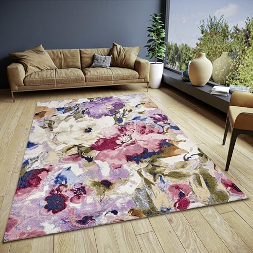 Hanse Home Atika Design - Alfombra con diseño de Flores, Tela Plana, Parte Inferior Antideslizante, diseño Floral, Tejido, salón, Dormitorio, Comedor, Pasillo, Multicolor, 75 x