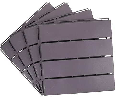 ETHZZLE 4pcs Interlocking Deck Tiles Patio Floor Balcony Decking Plastic Flooring for Outdoor Terrace 30x30cm Wood Grain Pattern Grey Brown