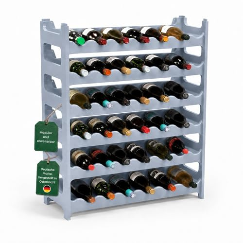 ARTECSIS Botellero Modulable de Plástico para Vino, Estantería para 36 Botellas Expandible, Color Gris hormigón