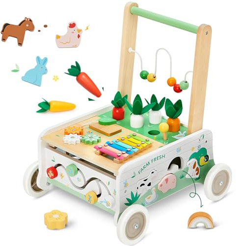 labebe - Girello Bambino, Primi Passi Legno per Bambini&Bimba, Girello Neonato&Bambino Primi Passi, Carrellino Girello Primi Passi per Bambini Legno, Giro Girello Giardino/Esterno per 1-3 Anni Bambini
