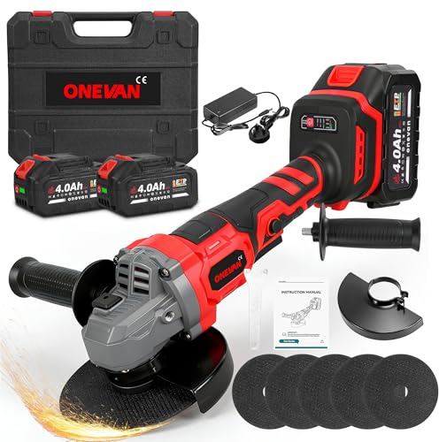 Cordless Angle Grinder - 125mm (5In) Brushless Battery Angle Grinders, 3 Speeds, with 2 x 4.0Ah Batteries, 5 Cutting Discs, Durable Case, for Grinding/Cutting/Polishing Metal Wood