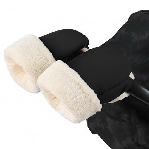RoxNvm Handmuff, barnvagnshandskar i universalstorlek, vindtät anti-frysning, extra tjock handmuff, svarta buggy-handskar, barnvagn, handvärmare, för barnvagn, släpvagn, barnvagnstillbehör