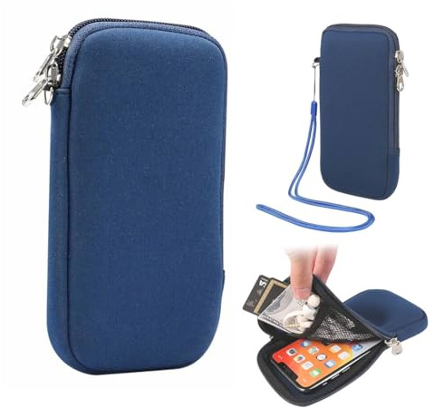 Custodia per Cellulare in Neoprene, Custodie Protettiva Universale per Telefono, Borsa per Telefono con Cinturino,Tasca per Cellulari con Cerniera, Verticale Custodia per Telefono con Cordino, Blu
