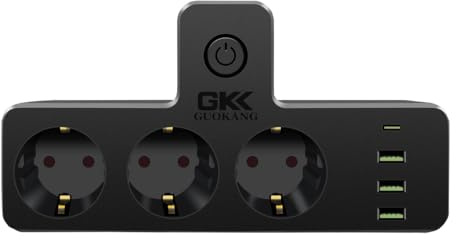 GK GUOKANG 7 i 1 fransk vägguttag 3 AC-utgång och 4 USB-portar, flera elektriska 2 500 W, trippeluttag lämpligt för hem och kontor, kompatibel med telefon, pad