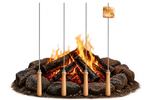 Firehard Lagerfeuerspieße 92 cm aus Edelstahl mit Holzgriff, 4er Set
