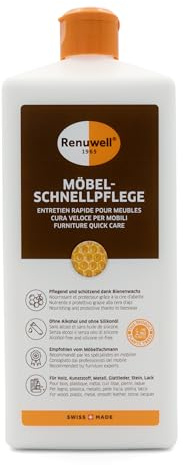 Renuwell Möbel Schnellpflege mit Bienenwachs, 1 Liter – Reinigung und Pflege für Möbel und Holzoberflächen, entfernt Staub & Fingerabdrücke, frischt Farben auf, Schweizer Qualität