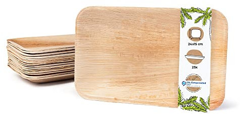BIOZOYG 25x platos de hoja de palma 25x15 cm - Vajilla desechable de hoja de palma desechable y compostable - Vajilla de fiesta desechable sostenible