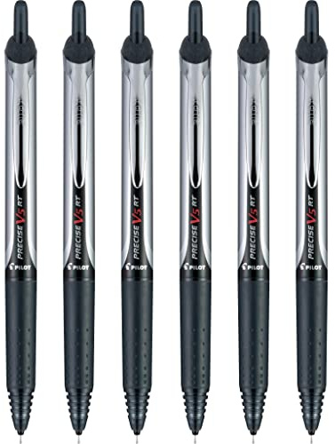 Pilot Precise V5 Retractable Premium Rolling Ball Pens, Extra Fine Point, Black, 6 Pack (13613)