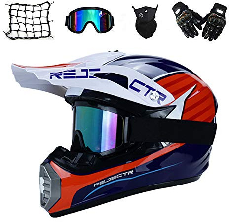 Casque Moto Cross Adulte Casque Motocross Moto Set (5 Pcs) avec Doublure Amovible, Noir Blanc et Rouge, Certification Dot, Casque VTT Integral BMX Quad Enduro Scooter pour Femme Homme Enfant,M