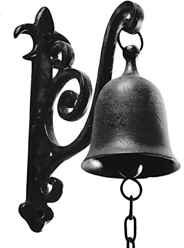 DECONOOR Campana de Cena de Hierro Fundido Vintage como Timbre de Puerta de Entrada, decoración Exterior o decoración de Interiores Campana de decoración Antigua montada en la Pared, Negro Azabache