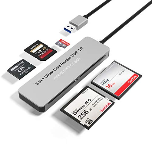 Bawanfa CFast-Kartenleser, 5-in-1-CFast 2.0-Speicherkartenadapter-Hub, USB 3.0 keitslesen 5 Karten gleichzeitig CFast/TF/SD / M2 / XD/CF-Kombinationsadapter Kompatibel mit Windows Mac OS